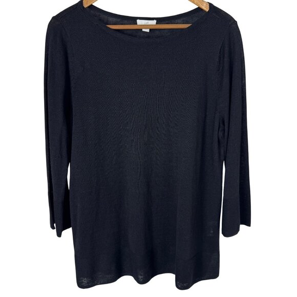 J. Jill Sweaters - J.Jill Linen Blend Black Lightweight Sweater 3/4 Sleeve Pull Over Size Med EUC